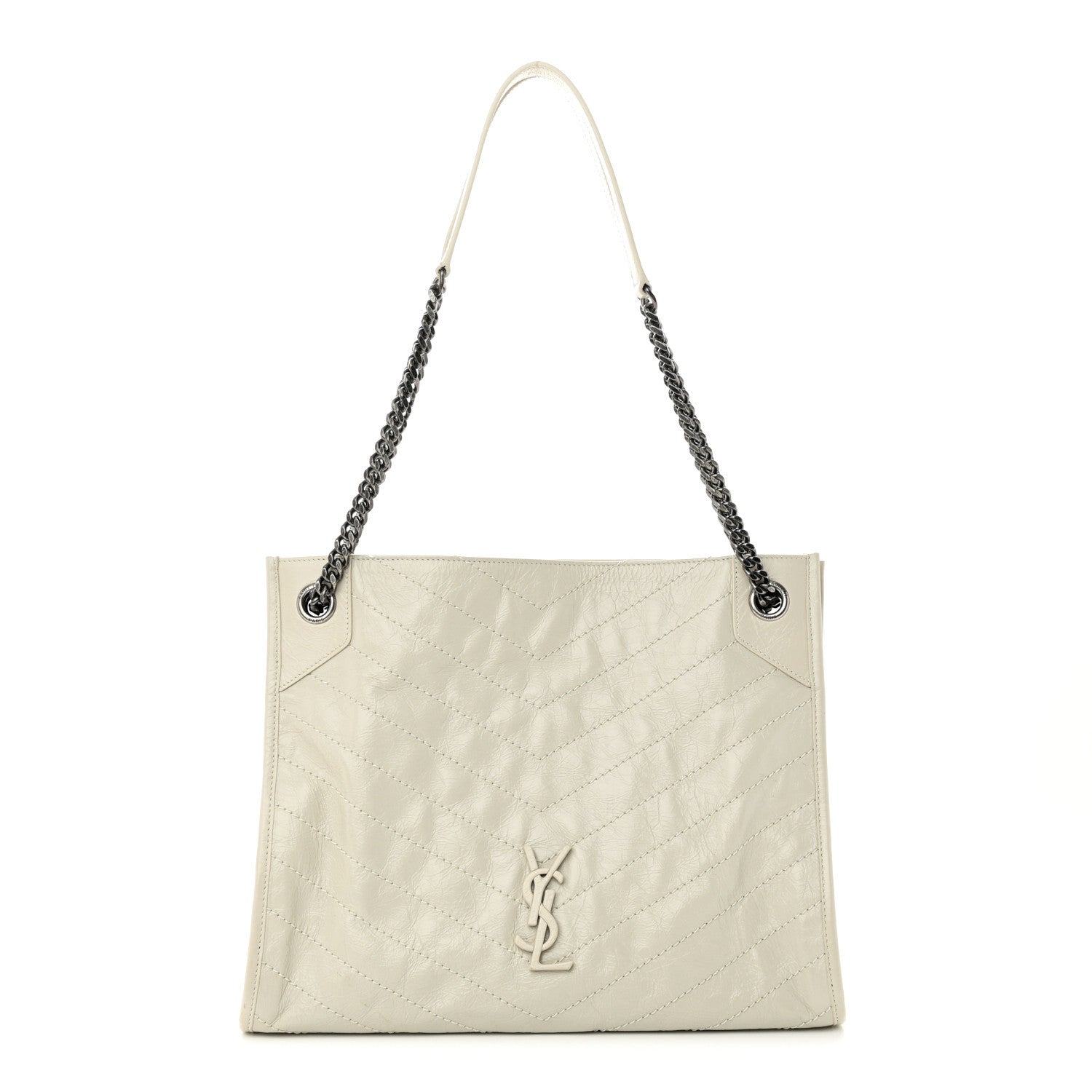 Saint Laurent Crinkled Calfskin Matelasse Monogram Large Niki Shopper Tote Cream Soft 1 of 11