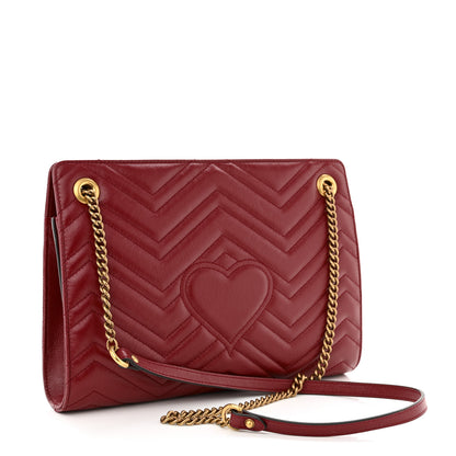 Gucci Azalea Calfskin Matelasse Heart Medium GG Marmont Slim Shoulder Bag Romantic Cerise 3 of 10