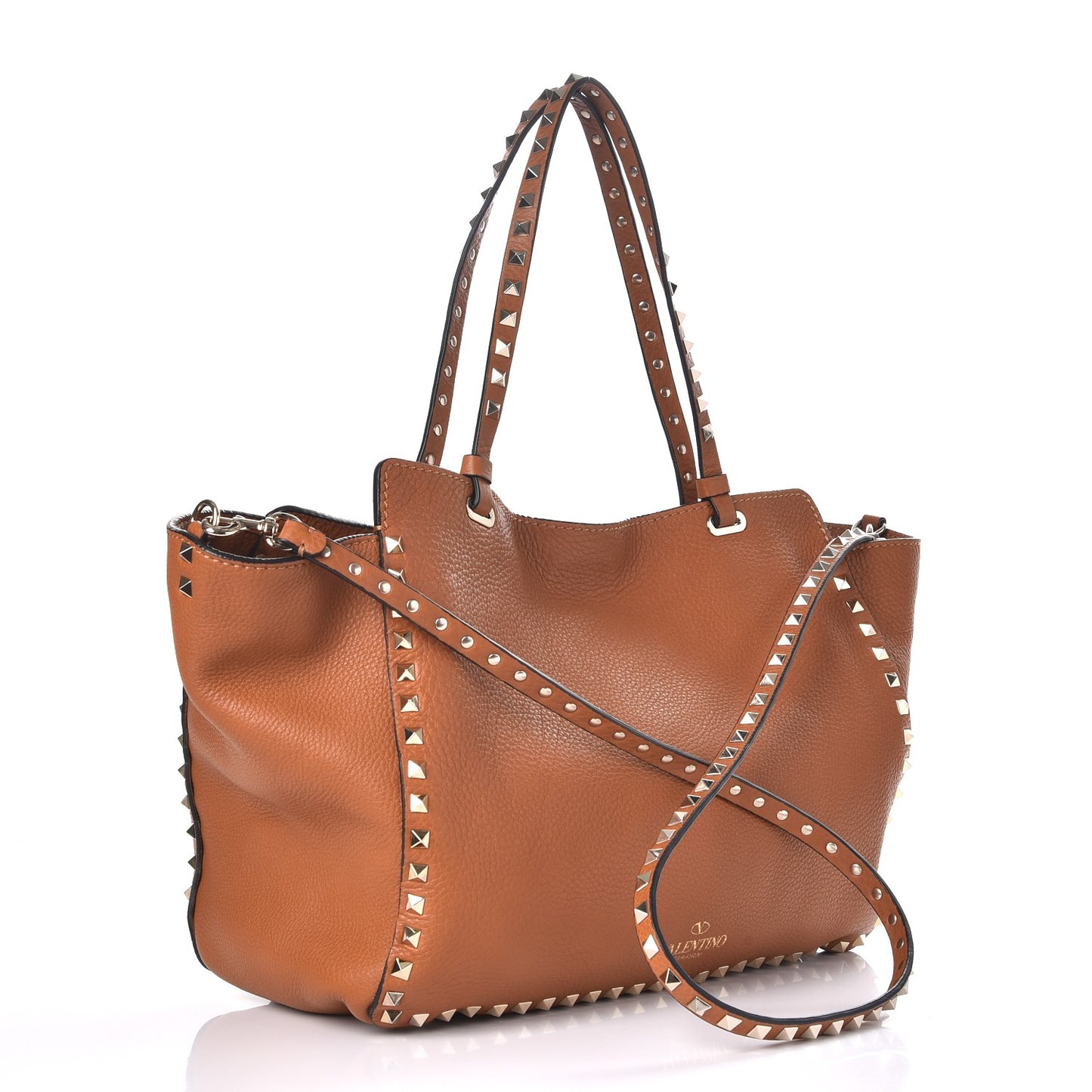 Pebbled Calfskin Medium Rockstud Tote Light Cuir