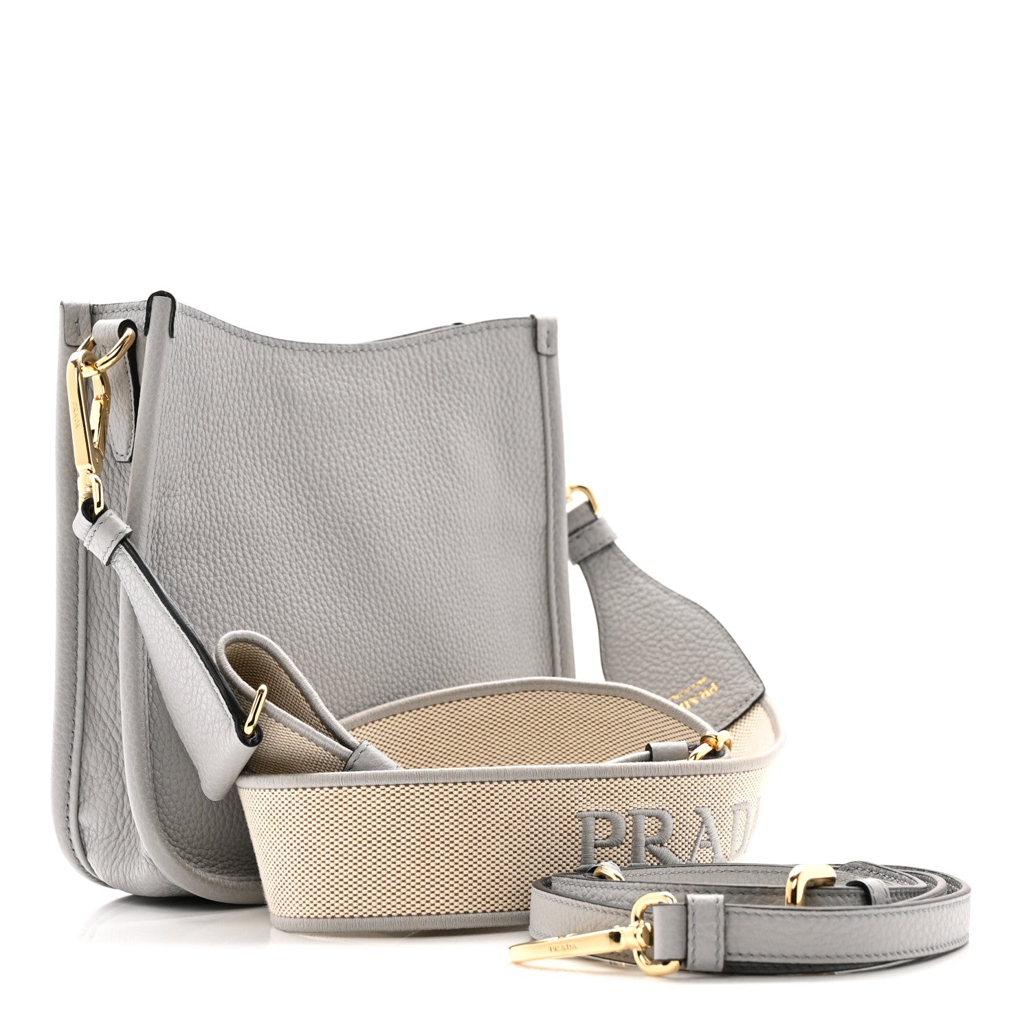 Prada Vitello Daino Soft Mini Hobo Messenger Bag Granite Gray
