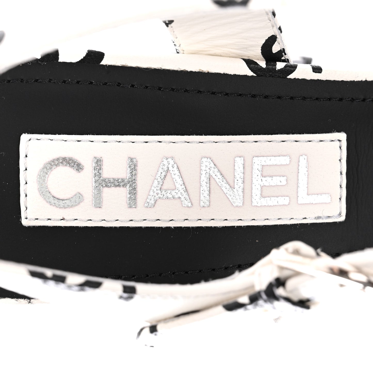 Printed Lambskin CC Sandals 38 White Black