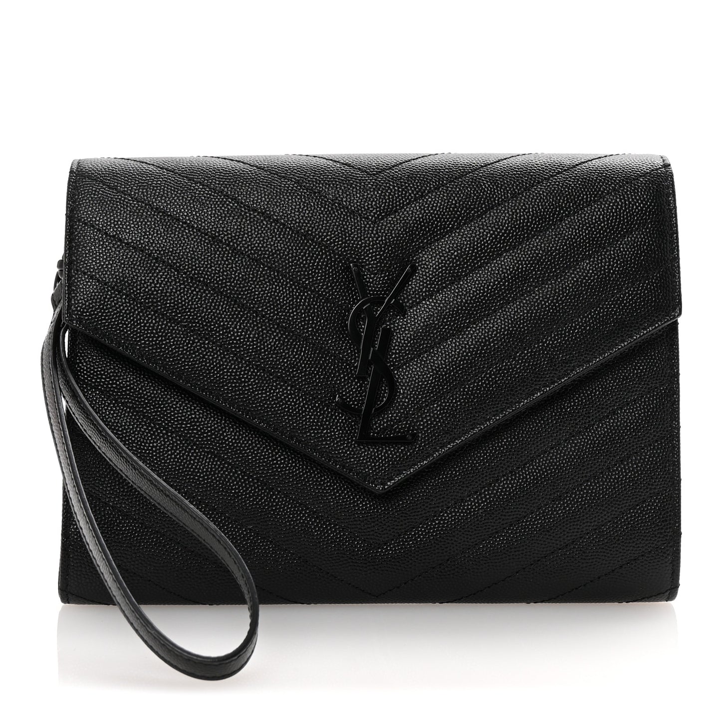 Grain De Poudre Matelasse Chevron Monogram Monochrome Envelope Clutch Black