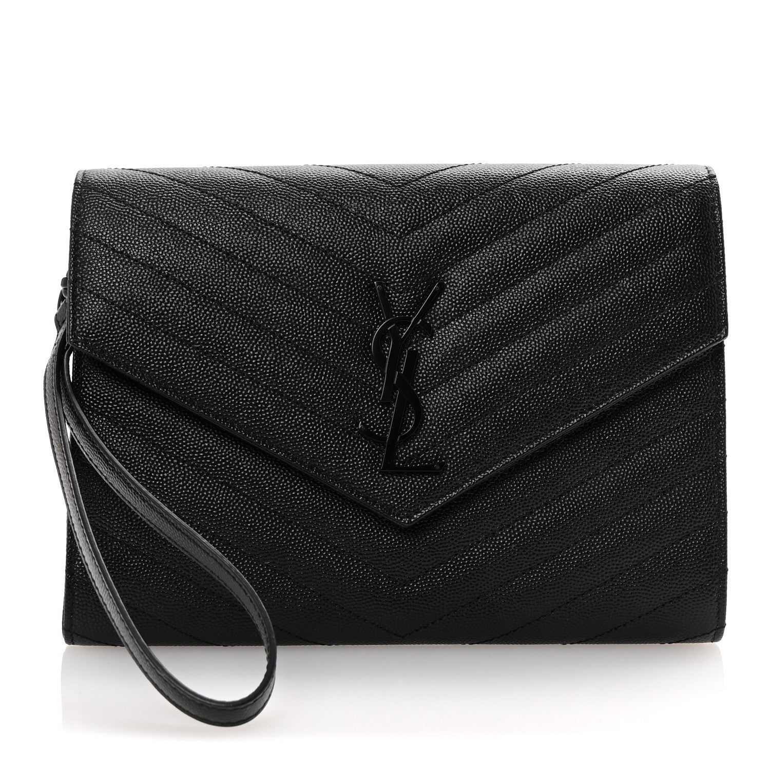 Saint Laurent Grain De Poudre Matelasse Chevron Monogram Monochrome Envelope Clutch Black 1 of 7