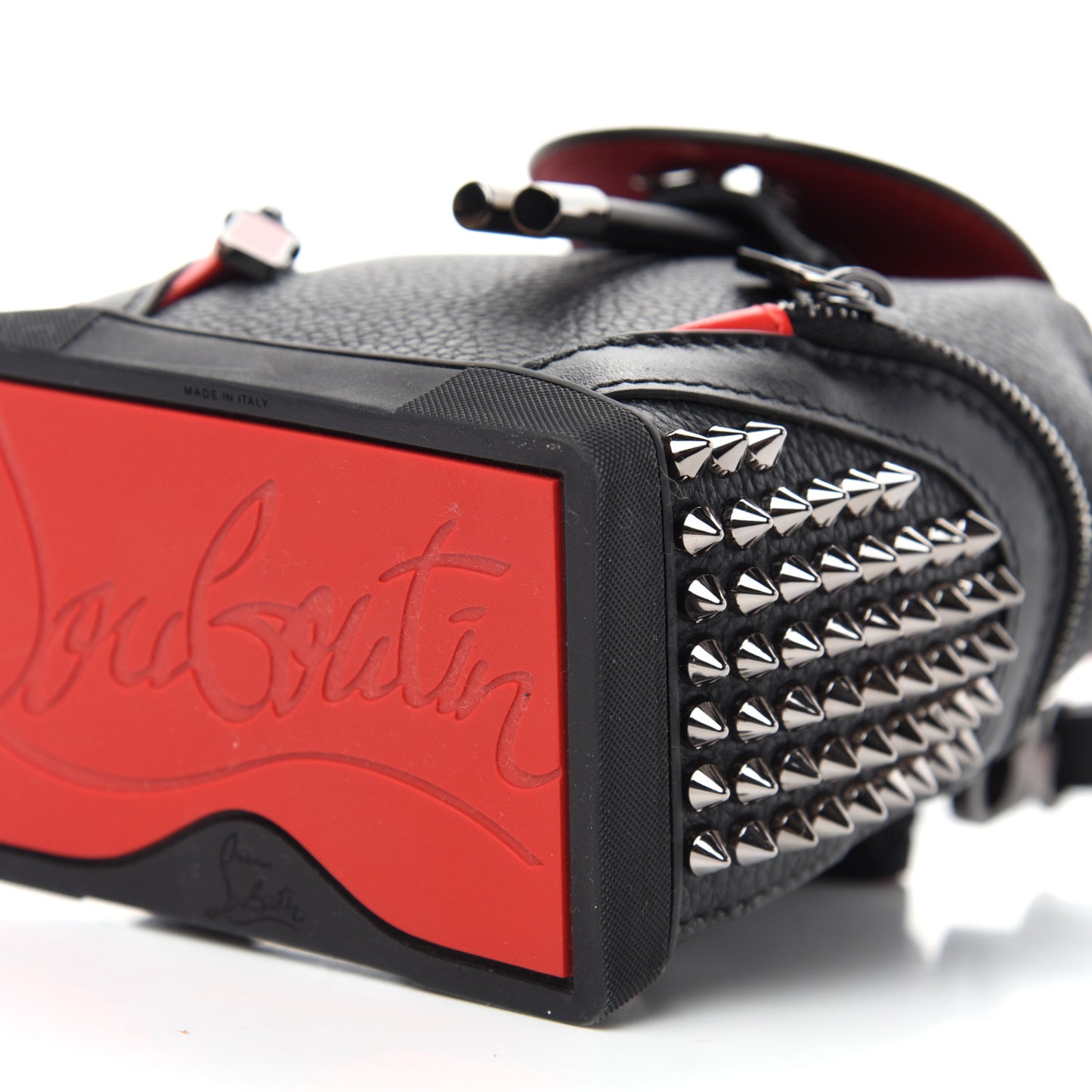 Calfskin Spiked Mini Explorafunk Keyring Bag Black