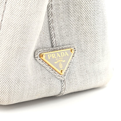 Prada Denim Small Logo Tote Bianco 7 of 13