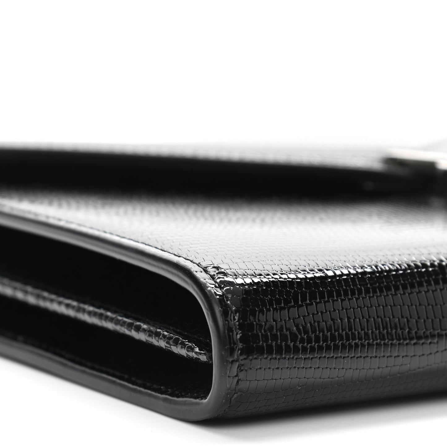 Patent Lizard Embossed Monogram Cassandra Chain Wallet Black