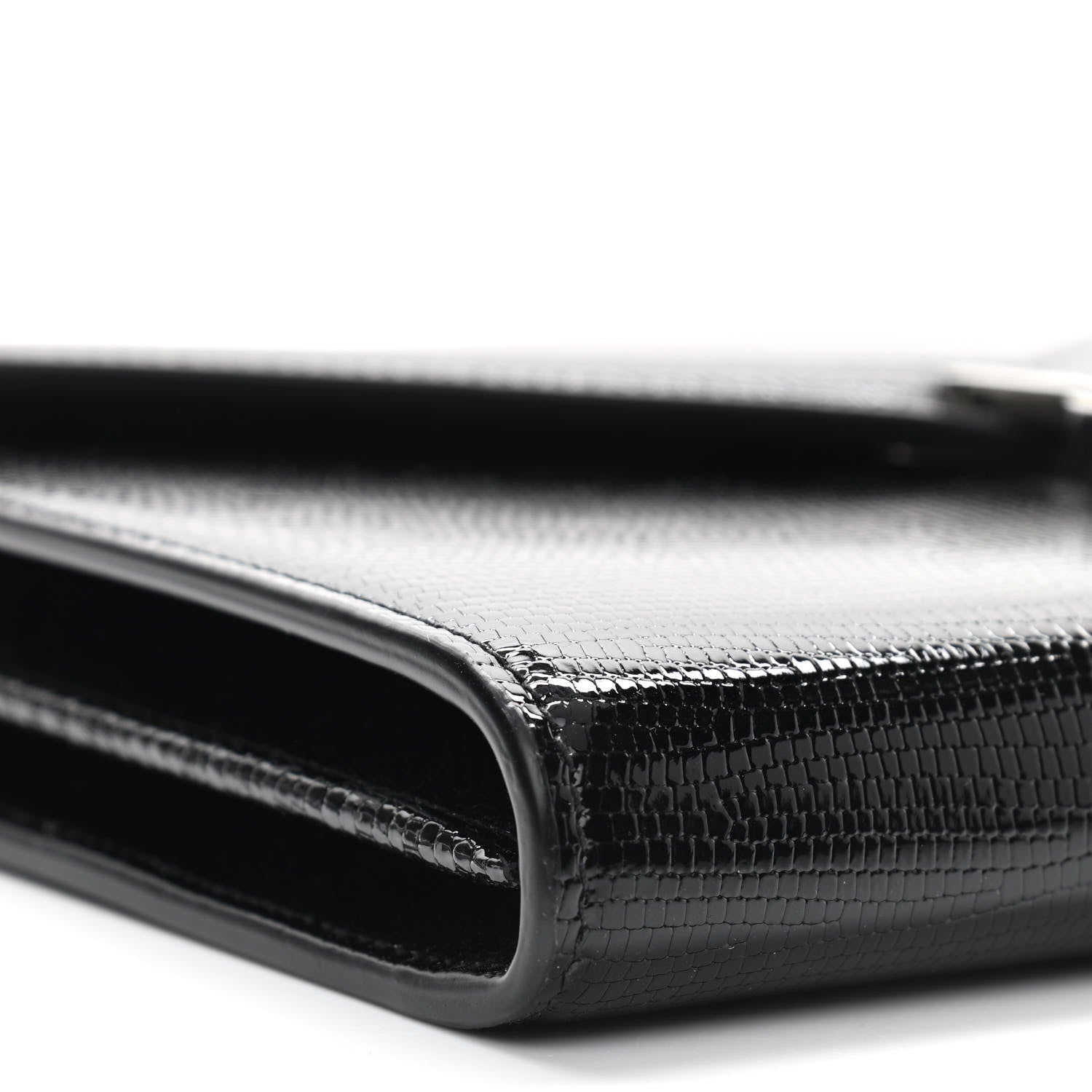 Saint Laurent Patent Lizard Embossed Monogram Cassandra Chain Wallet Black 9 of 11