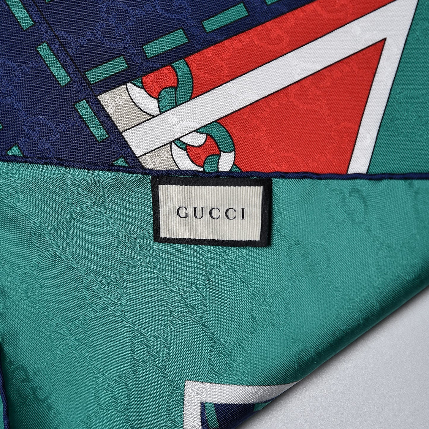 Silk Chain Argyle Square Scarf Flame Dark Green