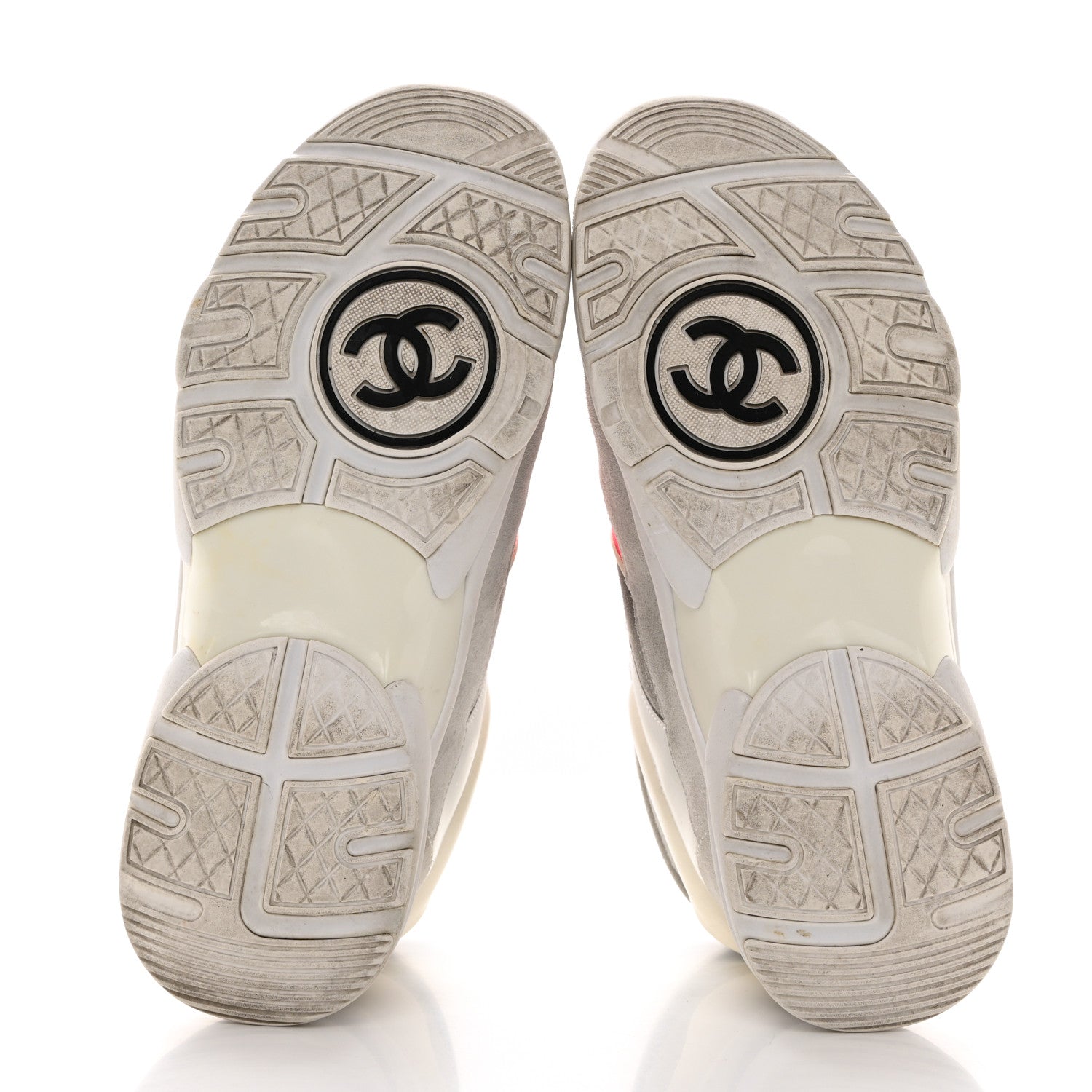 Chanel Suede Calfskin Lambskin Neoprene High Top CC Sneakers 37 White Fluo Pink Grey 5 of 8