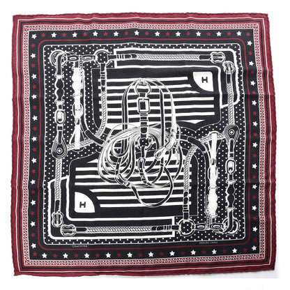 Hermes Cashmere Silk Coaching Bandana Scarf 55 Black Quetsche White 1 of 5