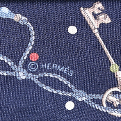 Hermes Silk Metallic Agneau Les Cles A Pois Fringed Twilly Bleu Marine Gris Argent Multicolor 3 of 4