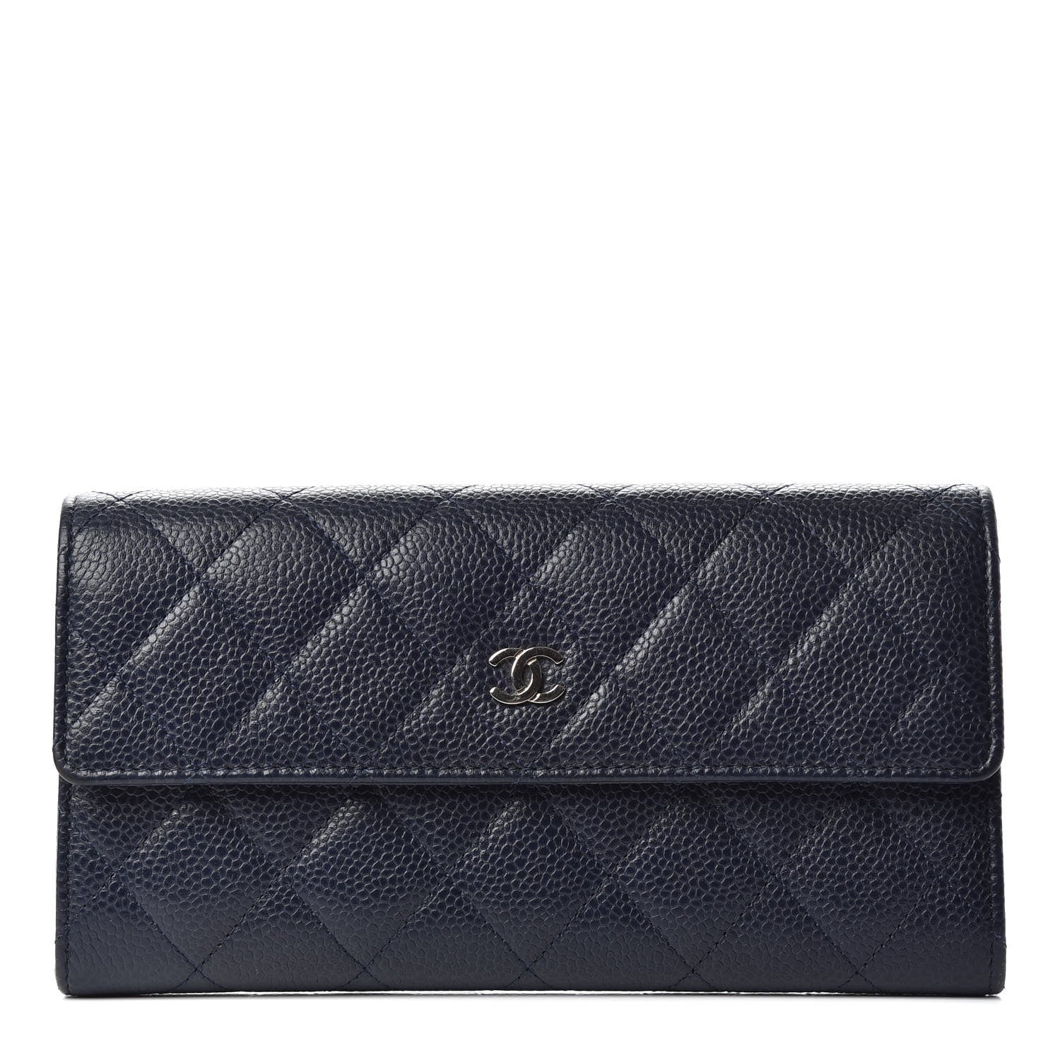 Chanel Caviar Quilted Large Gusset Flap Wallet Navy 1 of 9
