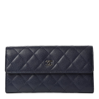 Chanel Caviar Quilted Large Gusset Flap Wallet Navy 1 of 9