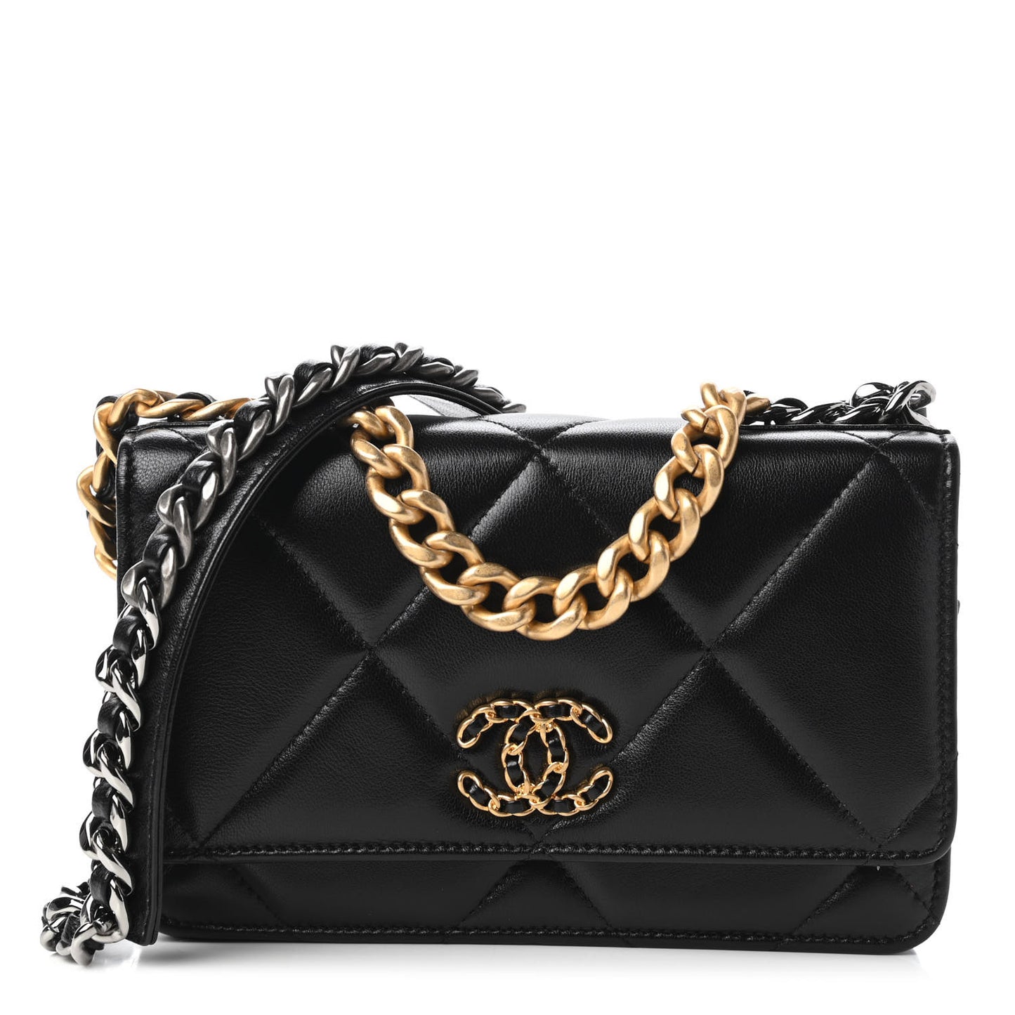 Lambskin Quilted Chanel 19 Wallet On Chain WOC Black