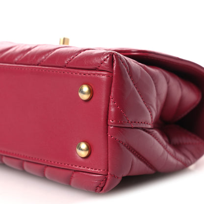 Chanel Aged Calfskin Chevron Quilted Mini Coco Handle Flap Dark Pink 10 of 13