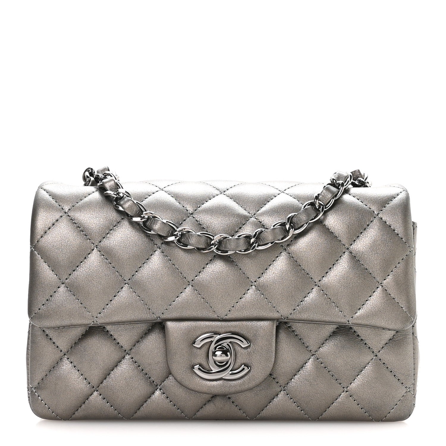 Chanel Metallic Lambskin Quilted Mini Rectangular Flap Silver 1 of 10