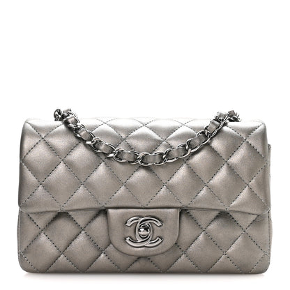 Chanel Metallic Lambskin Quilted Mini Rectangular Flap Silver 1 of 10