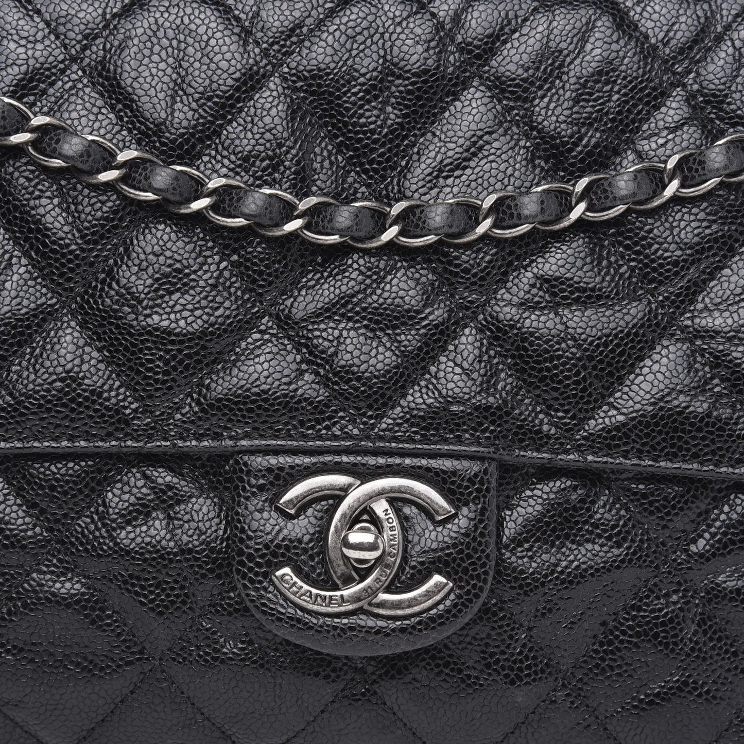 Crumpled Grained Calfskin Jumbo CC Crave Flap Black