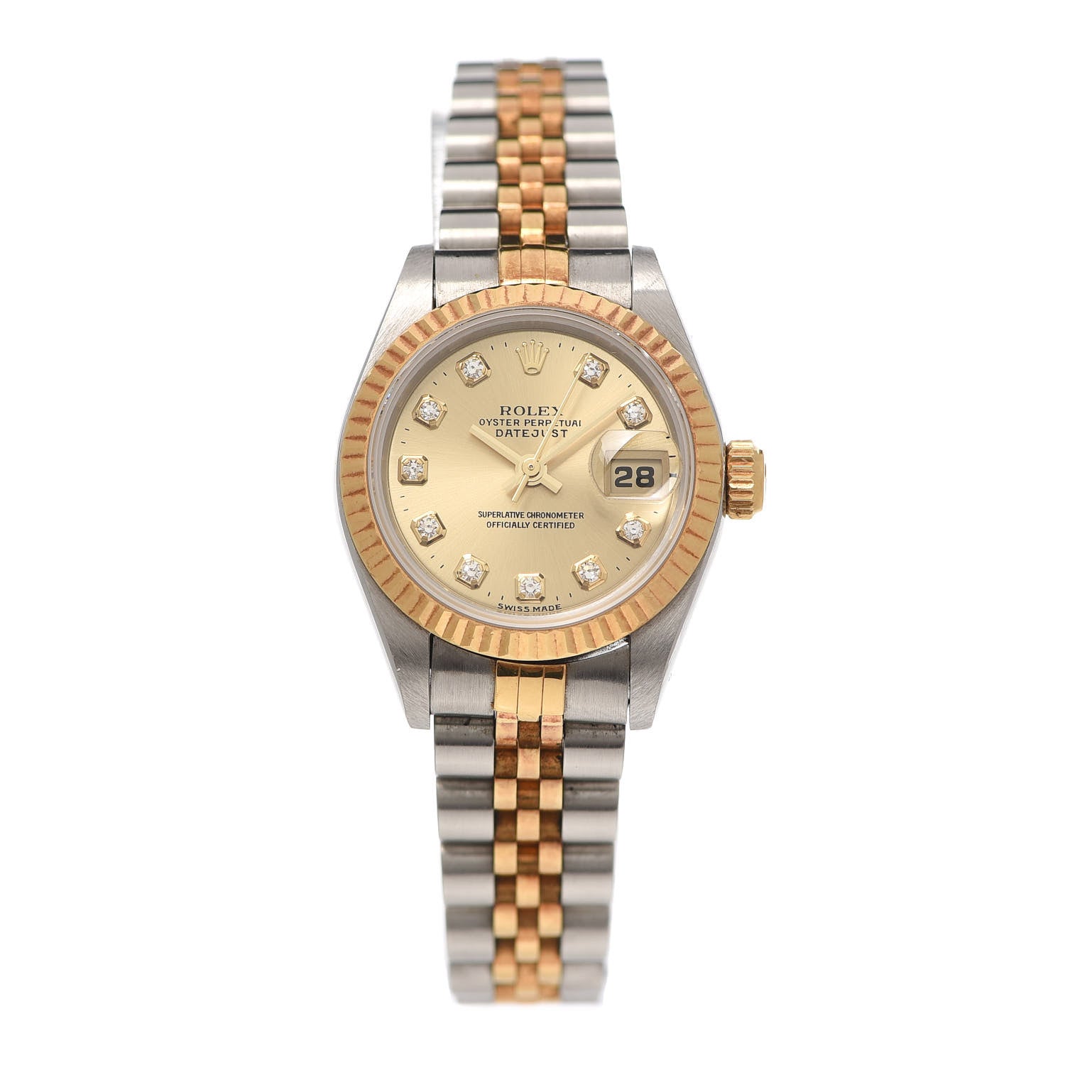 Rolex Stainless Steel 18K Yellow Gold Diamond 26mm Oyster Perpetual Datejust Watch Champagne 69173 1 of 5