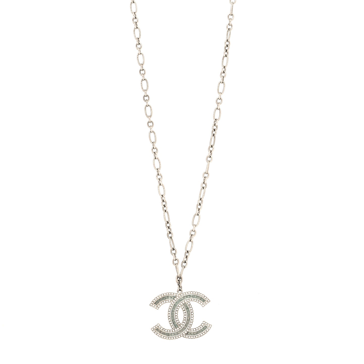 Crystal Glass CC Pendant Necklace Silver
