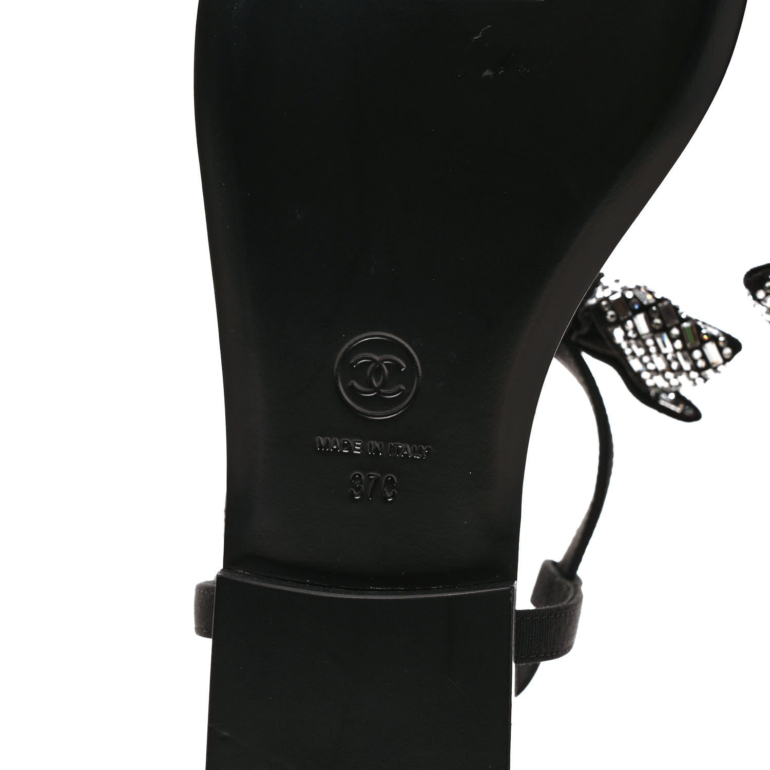 Chanel Grosgrain Velvet Crystal Bow Thong Sandals 37 Black 7 of 9