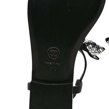 Chanel Grosgrain Velvet Crystal Bow Thong Sandals 37 Black 7 of 9