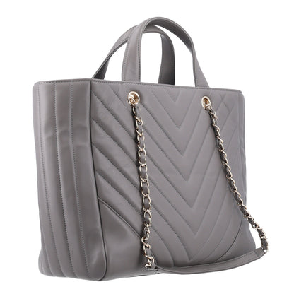 Chanel Aged Calfskin Chevron Quilted Large Classic Shopping Tote Grey 3 of 10