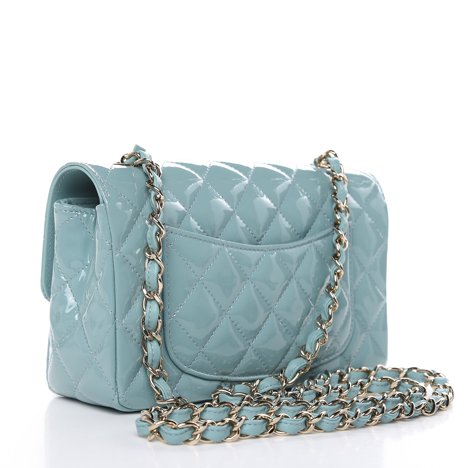 Chanel Patent Calfskin Quilted Mini Rectangular Flap Light Blue 3 of 10
