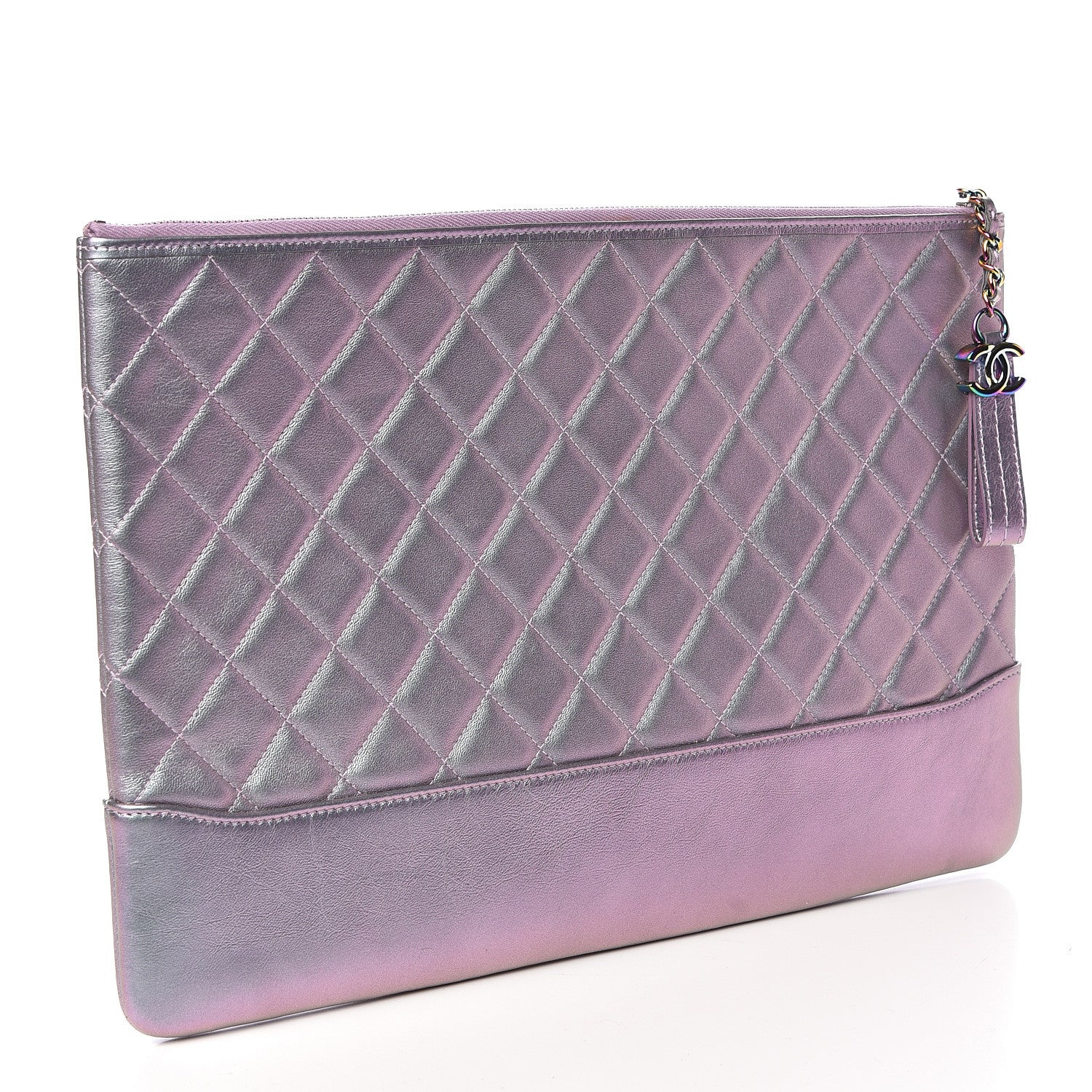 Chanel Iridescent Lambskin Quilted Large Gabrielle Cosmetic Case Light Purple 3 of 10