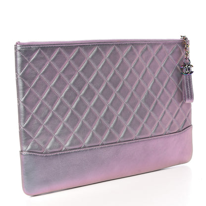 Chanel Iridescent Lambskin Quilted Large Gabrielle Cosmetic Case Light Purple 3 of 10