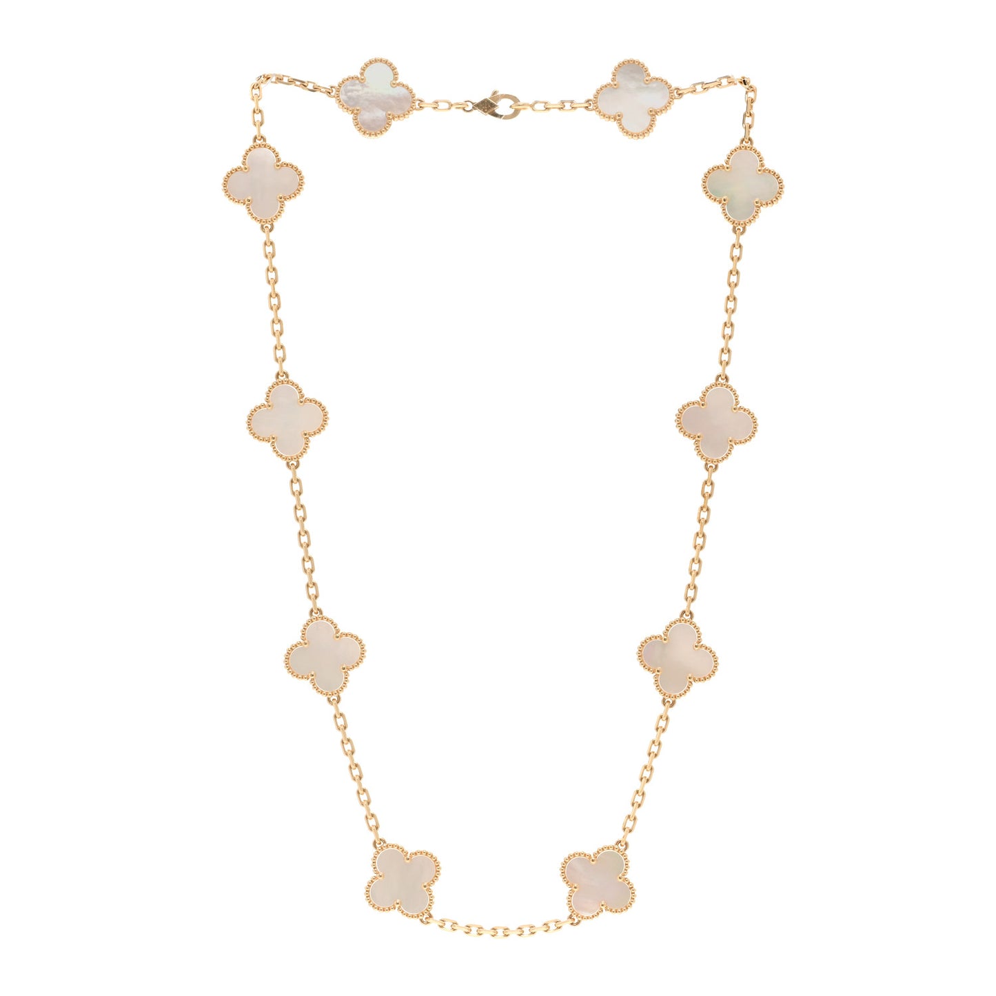 18K Yellow Gold Mother of Pearl 10 Motifs Vintage Alhambra Necklace