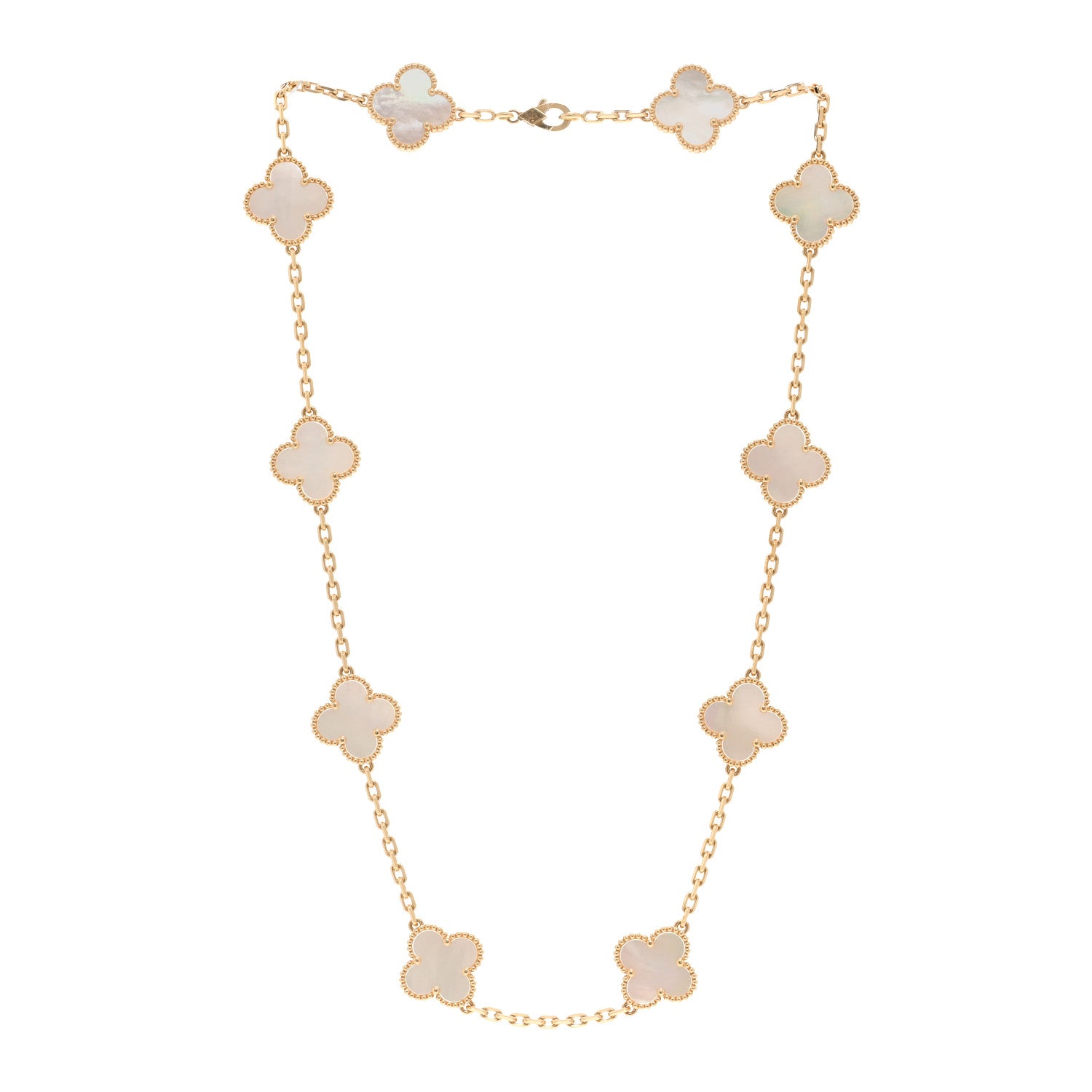 Van Cleef & Arpels 18K Yellow Gold Mother of Pearl 10 Motifs Vintage Alhambra Necklace 3 of 5