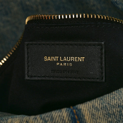Saint Laurent Denim Quilted Medium Loulou Puffer Monogram Chain Satchel Blue Black 6 of 8