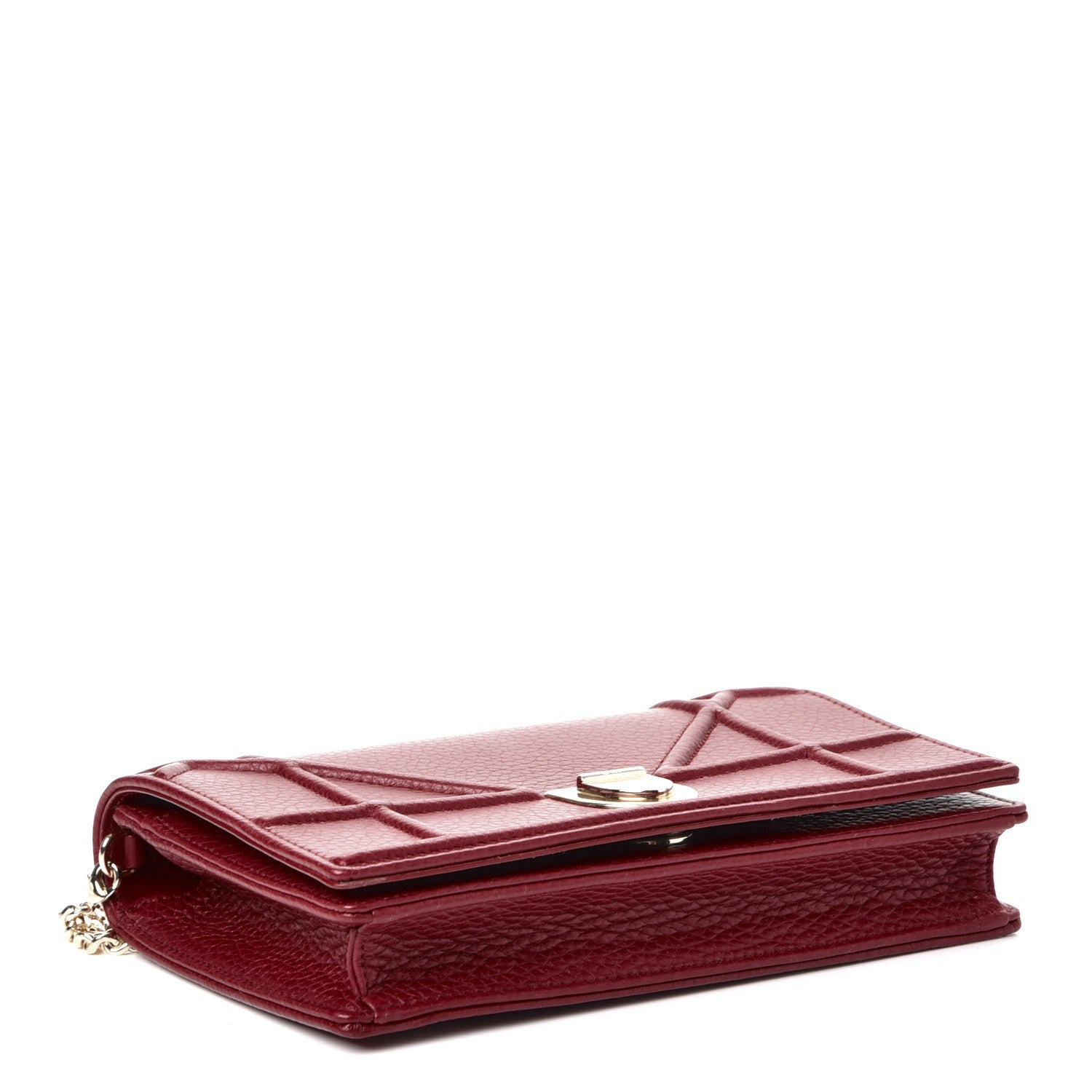Christian Dior Grained Calfskin Diorama Wallet on Chain Pouch Burgundy 4 of 12