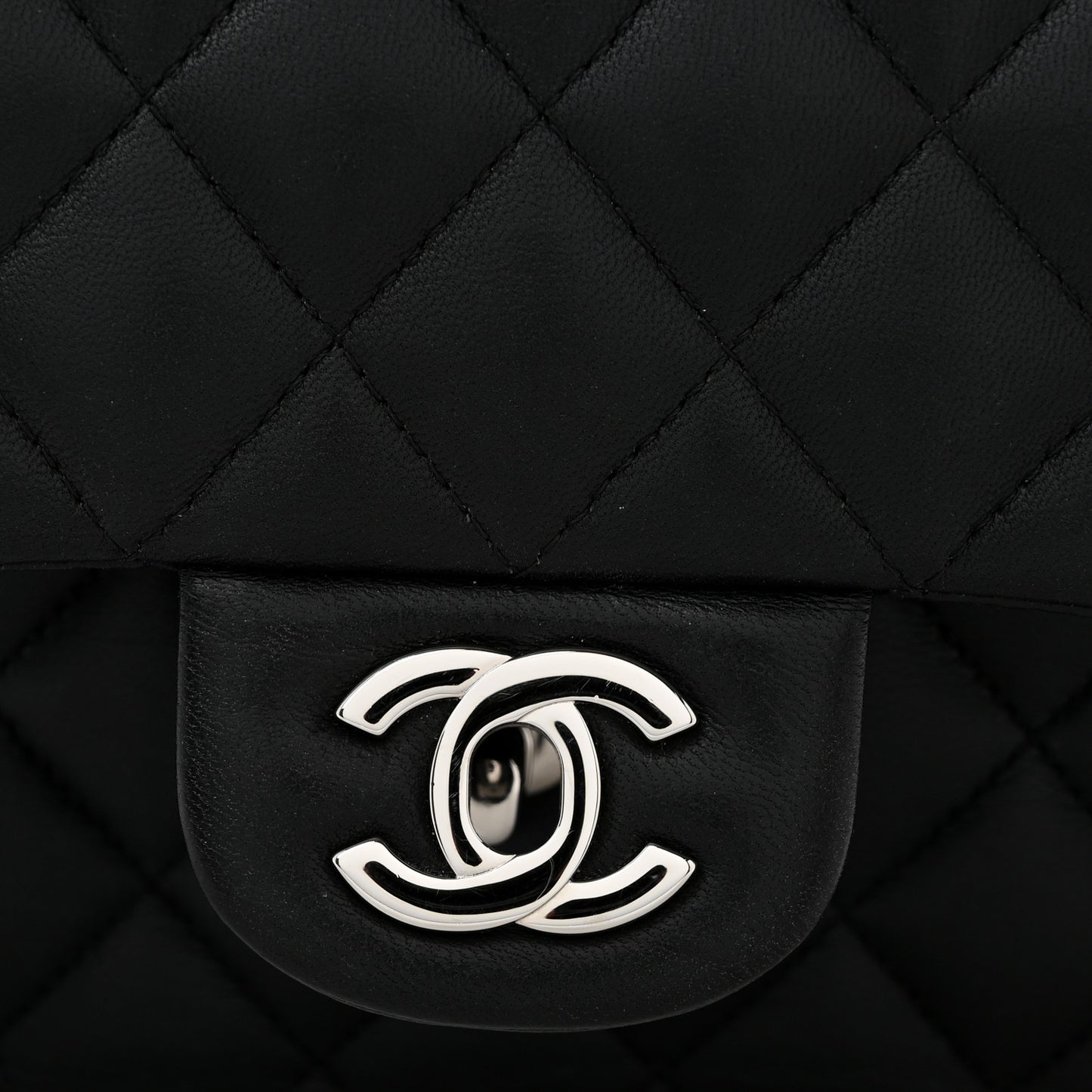 Lambskin Quilted Medium Double Flap Black