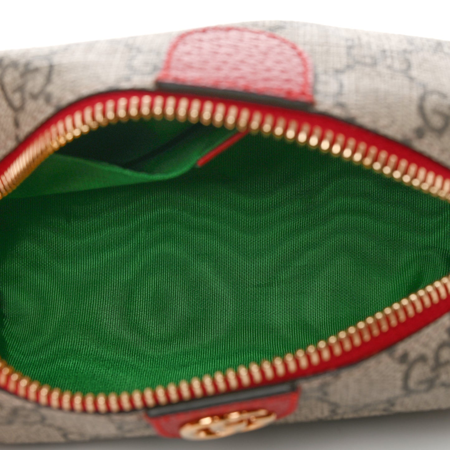 Soft GG Supreme Monogram Calfskin Small Ophidia Cosmetic Case Beige Ebony Hibiscus Red