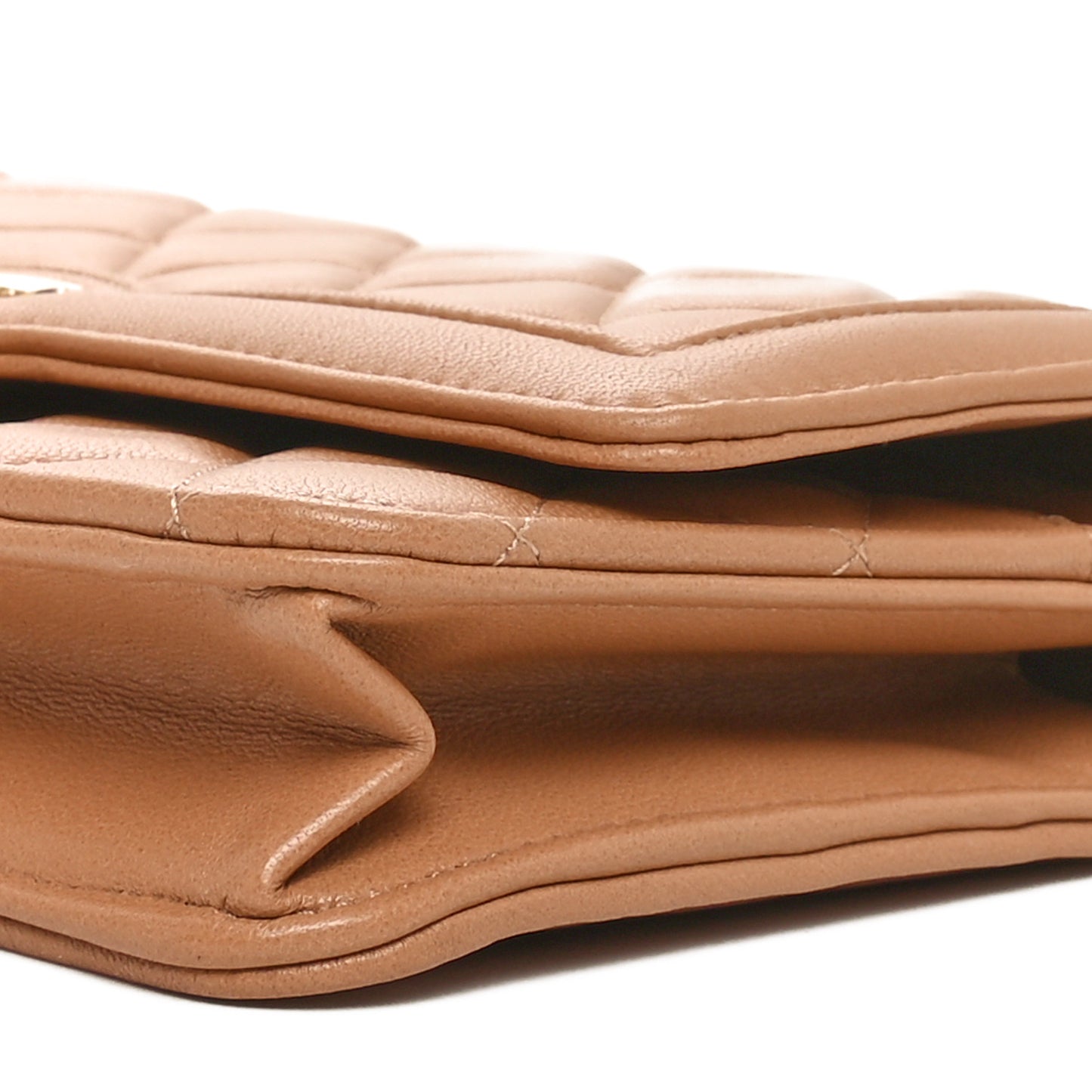 Lambskin Quilted Hold The Line Wallet On Chain WOC Dark Beige