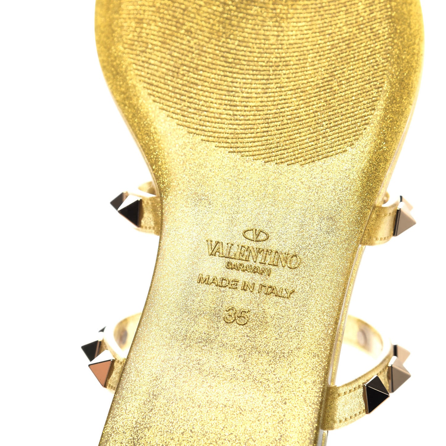 PVC Jelly Glitter Rockstud Caged Flat Thong Sandals 35 Oro