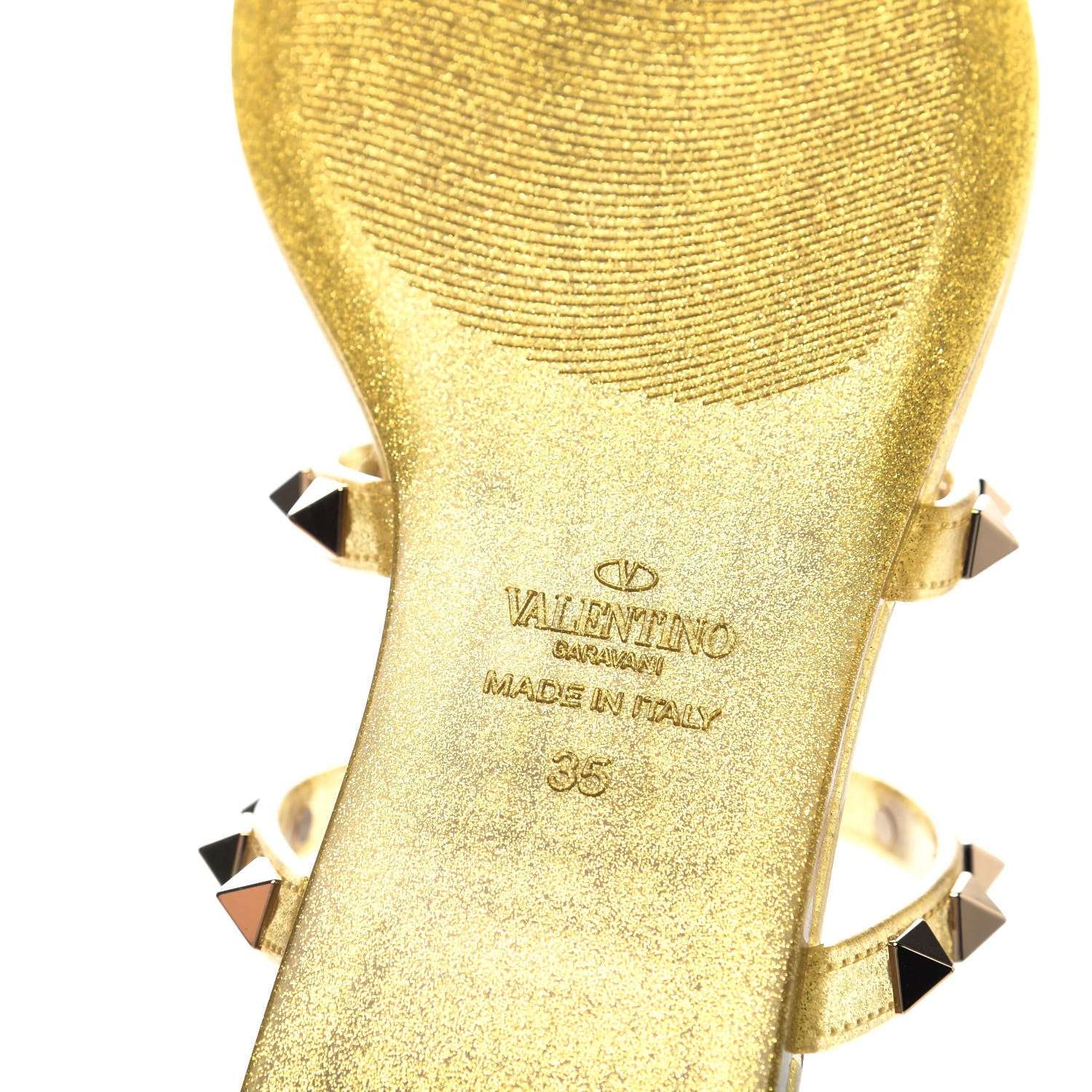 Valentino Garavani PVC Jelly Glitter Rockstud Caged Flat Thong Sandals 35 Oro 7 of 8
