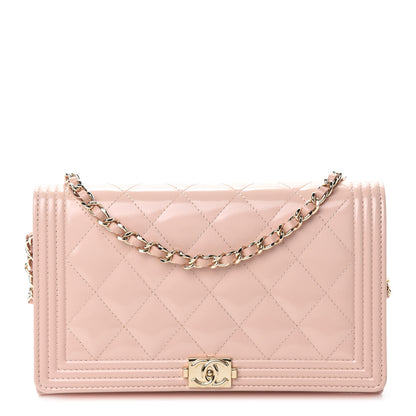 Chanel Iridescent Calfskin Quilted Boy Wallet on Removable Chain Light Pink 3 of 14