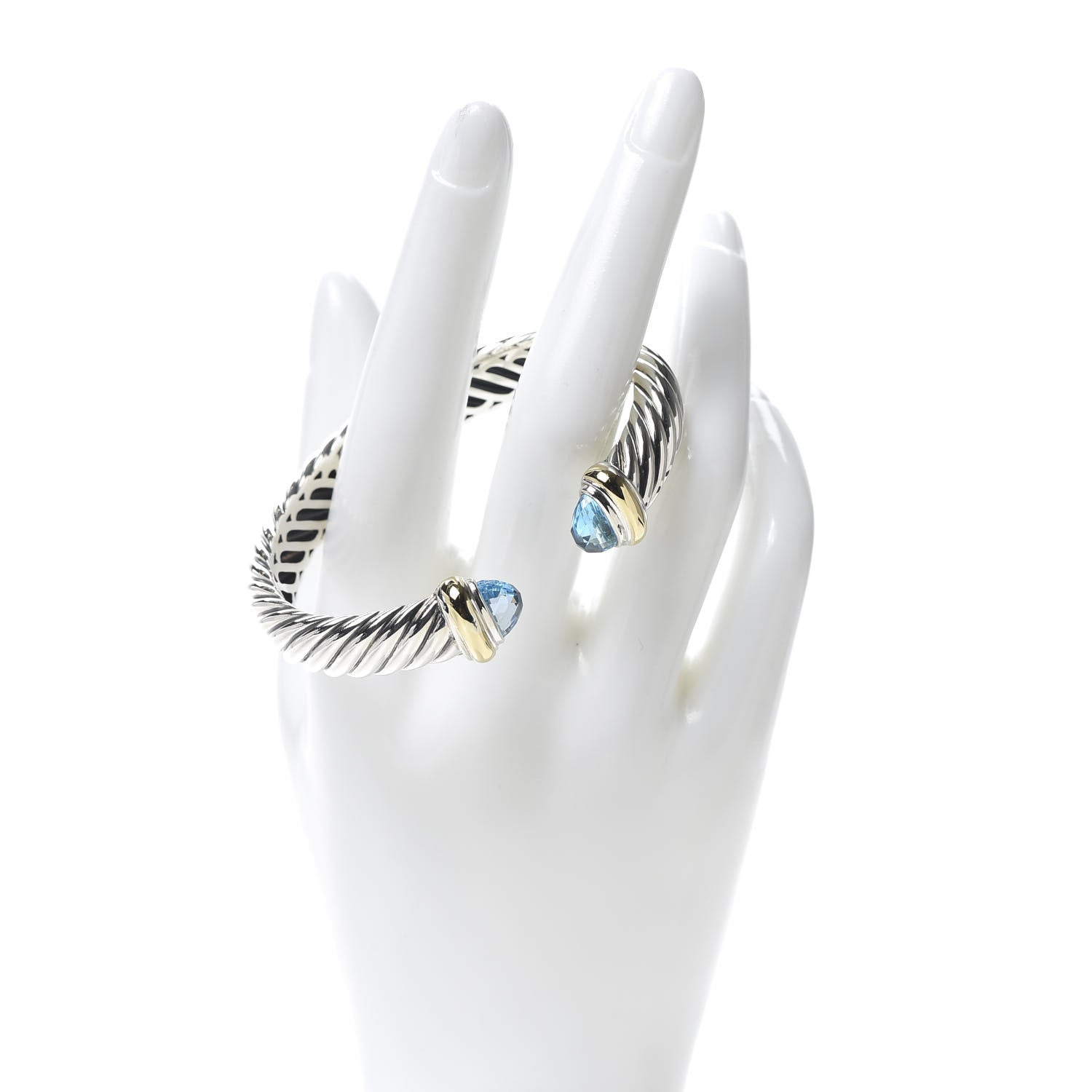 David Yurman Sterling Silver 18K Yellow Gold Blue Topaz 10mm Waverly Bracelet 2 of 6