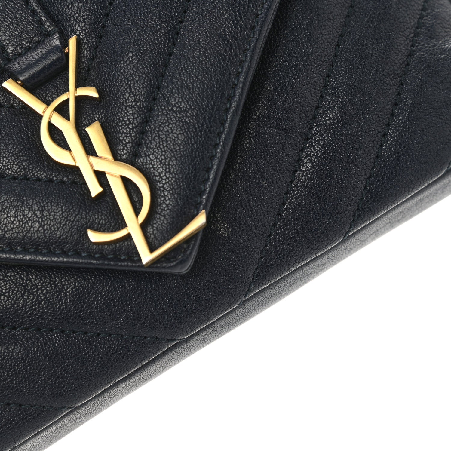 Saint Laurent Sheepskin Matelasse Chevron Monogram College Chain Wallet Deep Marine 12 of 15