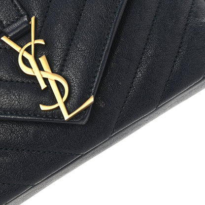 Saint Laurent Sheepskin Matelasse Chevron Monogram College Chain Wallet Deep Marine 12 of 15