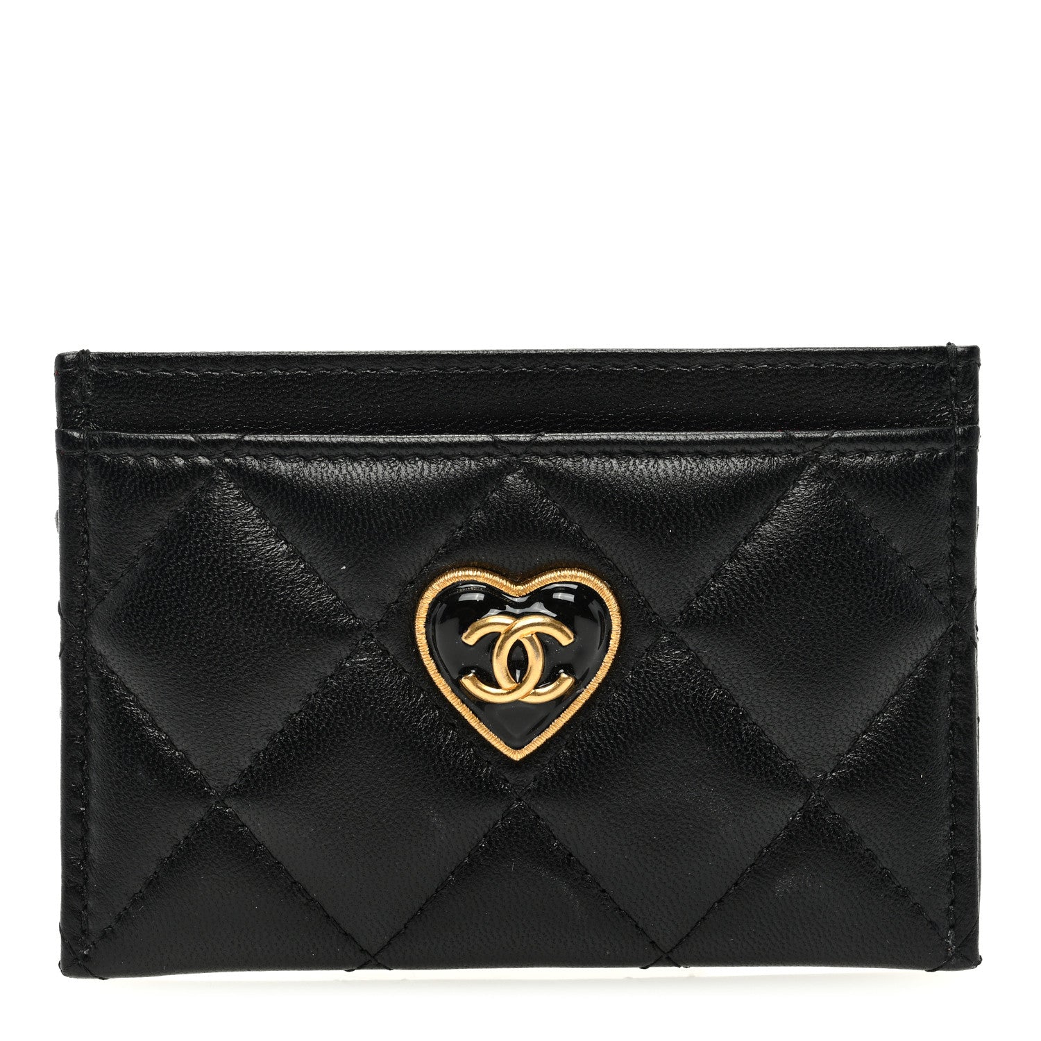 Chanel Lambskin Plexiglass Quilted Coco Love Card Holder Black 1 of 8