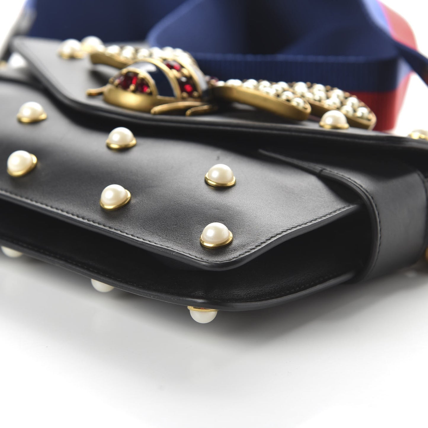Nappa Pearl Studded Mini Queen Margaret Broadway Shoulder Bag Black