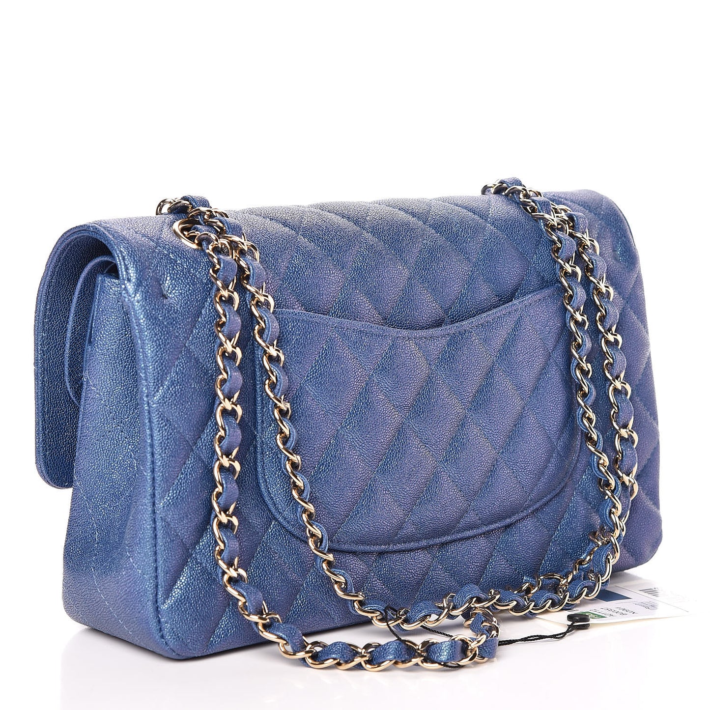 Iridescent Caviar Quilted Medium Double Flap Dark Blue