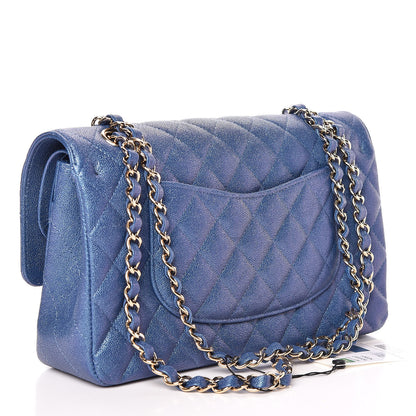 Chanel Iridescent Caviar Quilted Medium Double Flap Dark Blue 3 of 10