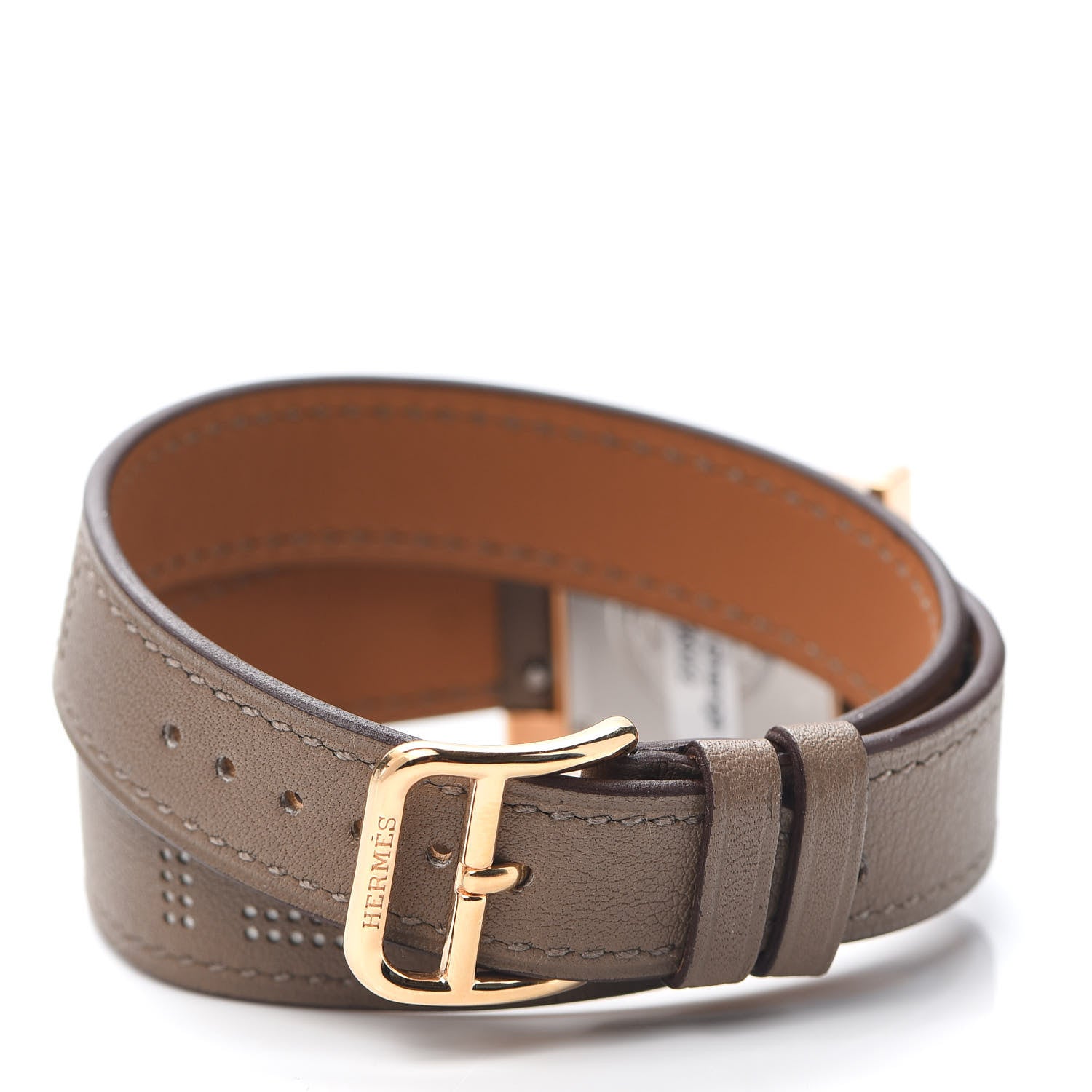 Hermes Stainless Steel Swift 21mm Heure H Hour Perforated Double Tour Quartz Watch Etoupe 3 of 5