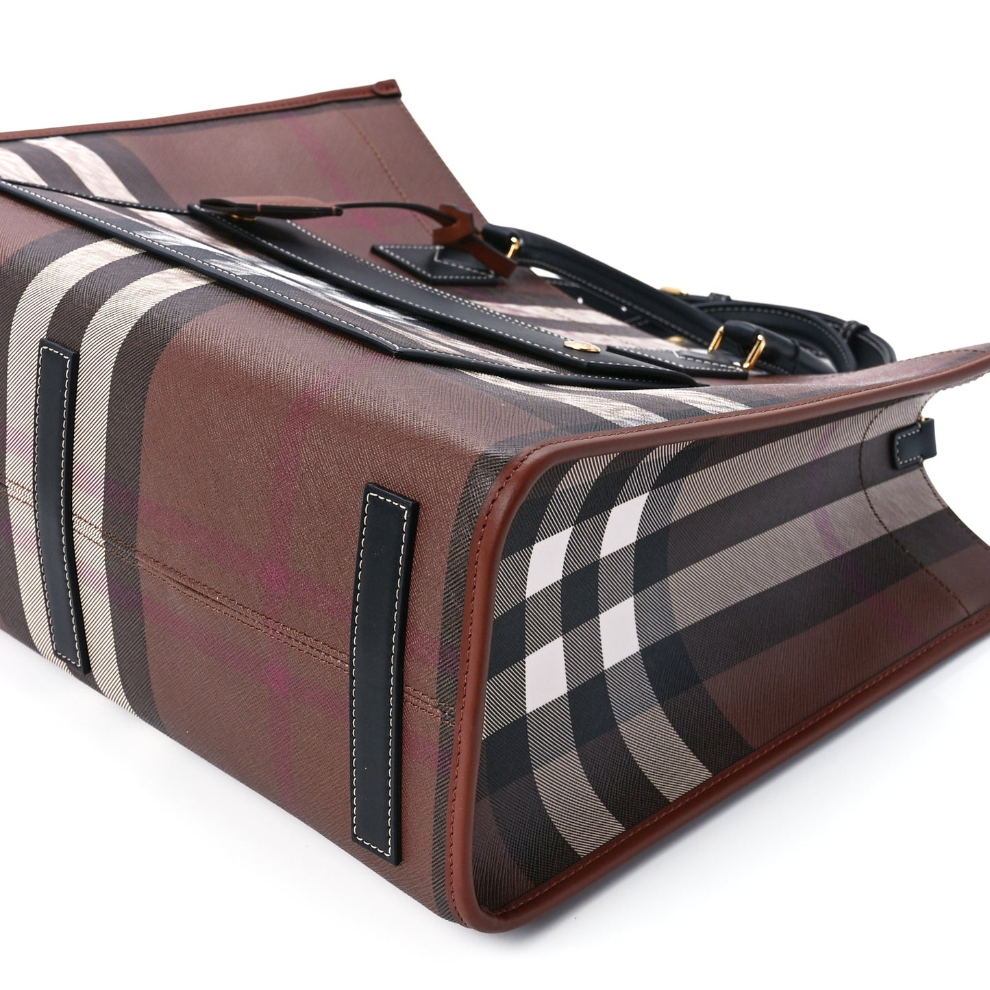 E-Canvas Check Calfskin Medium Freya Tote Dark Birch Brown