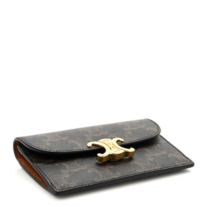 Celine Triomphe Canvas Calfskin Flap Long Card Holder Tan 4 of 7